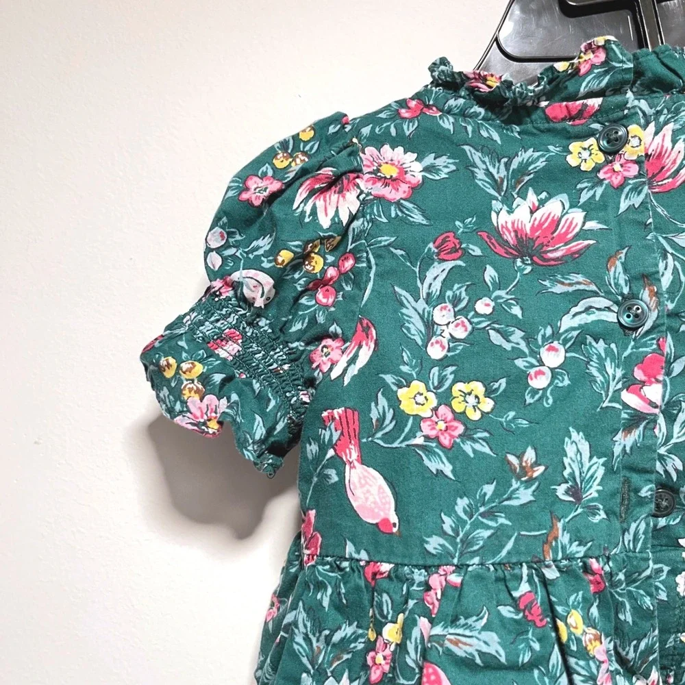 Janie and Jack Green Floral Bird Smocked Dress Toddler Girl 18-24 Months